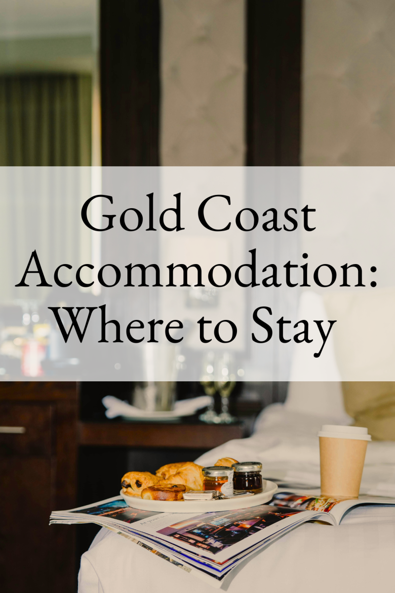 Copy of Recovery Tips GC Interior shot of a hotel room. There is a magazine, a plate with breakfast and a coffee cup on the banner. A banner reads "Gold Coast Accommodation: Where to Stay".