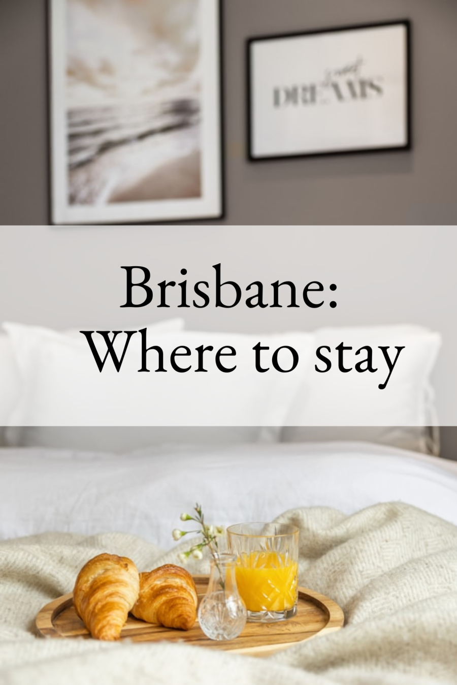 Brisbane hoteld A hotel room with a breakfast tray on a bed.